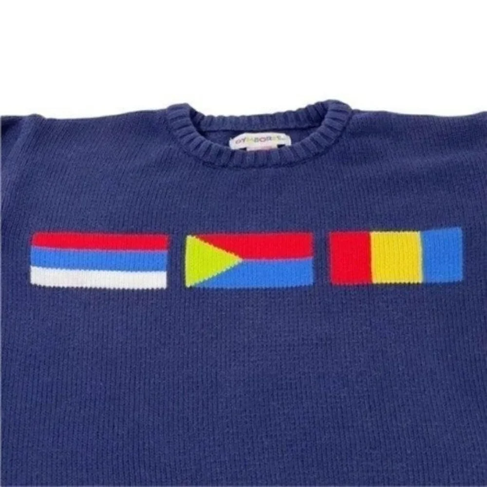 VINTAGE Gymboree kids colorful sweater size XL blue With Colorful flags And Stri